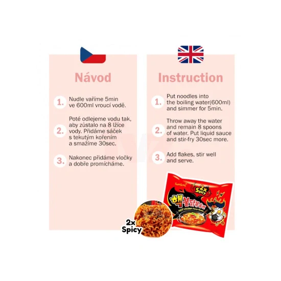 Samyang Buldak 2x pálivý s Kuřecí příchutí 140g